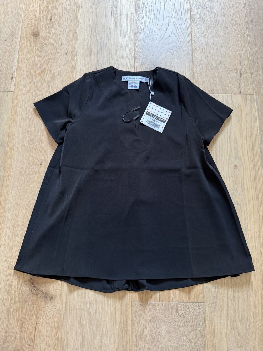 NWT! Gretchen Scott V-Neck Airy Flowy Tunic Stretch Black Top Size XS Coastal